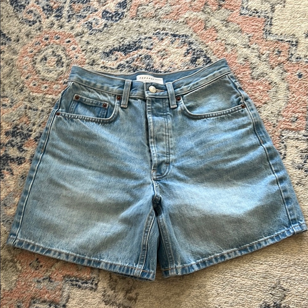 Topshop Blue High Waist Denim Shorts
